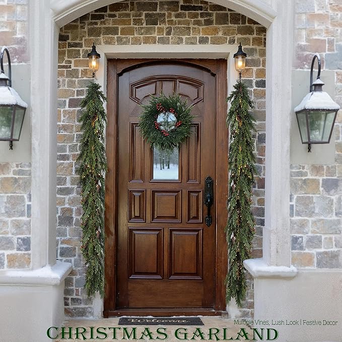 6 Feet Pre-Lit Artificial Christmas Garland with Lights -Real Touch Cedar Garland -Battery Operated -Christmas Decorations -Garland for Table, Fireplace, Mantle,Wall, Indoor Outdoor -Home Decor
