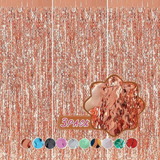 Wavy Fringe Curtain - Rose Gold, 3.3 ft x 6.6 Feet, Pack of 3 | Party Decorations, Streamers for Birthday Backdrop