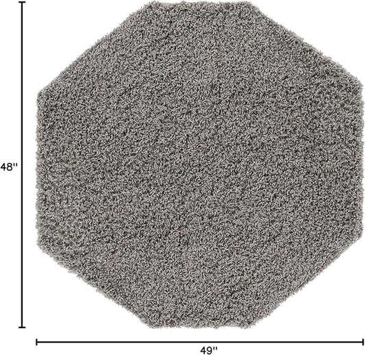 Unique Loom Solid Shag Collection Area Rug (4' Octagon, Cloud Gray)