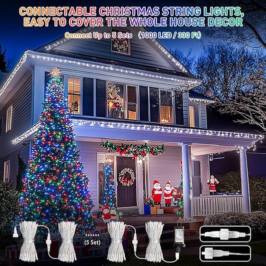 JMEXSUSS 200 LED Christmas String Lights Outdoor Waterproof, 66ft Color Changing String Lights Plug in, Cool White & Multicolor Christmas Lights for Trees Yard Wedding Xmas Party Decorations