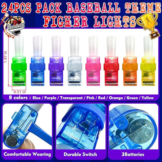 24PCS Baseball Party Favors-LED Finger Lights:Glow-in-the-Dark Light-Up Toys Bulk for Kids,Baseball Theme Birthday Party Decorations Supplies, Kids' Party Goodie Bags, Classroom Prizes, Fun Gifts