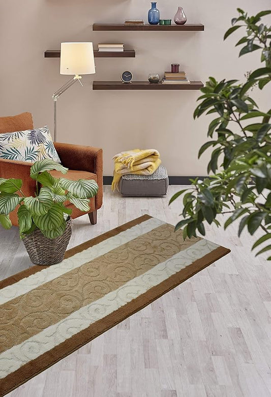 Custom Size Scroll Hallway Runner Rug Slip Resistant, 26 Inch Wide x Your Choice of Length Size, Beige, 26 Inch X 22 Feet, Sold and Priced Per Foot