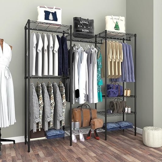 Portable Closet Clothes Rack, Freestanding Clothing Rack, Metal Garment Rack,Adjustable Custom Closet Rack, 56.7" L x 13.8" W x 75.2" H, Max Load 700LBS, Small(Black)