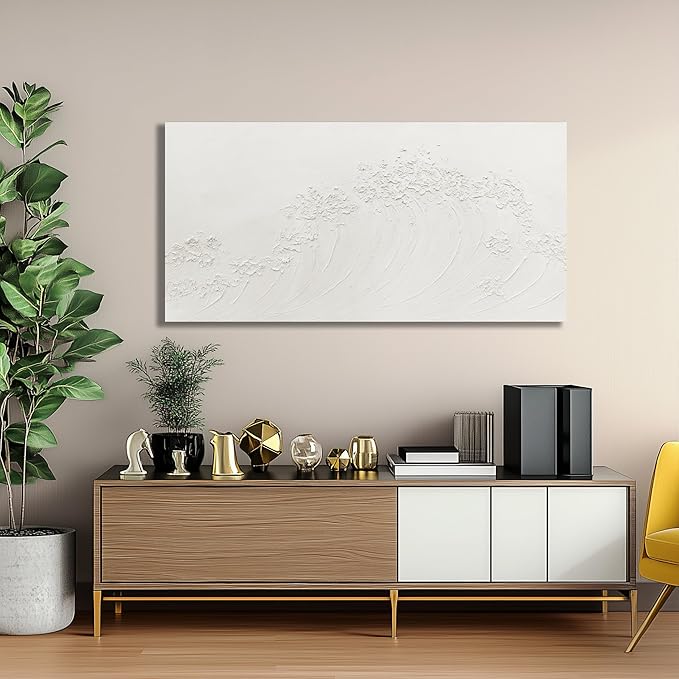 Yuaxker Ocean Wall Art White Abstract Wave Wall Decor Wall Hanging Decor Artwork for Living Room Bedroom Dining Room Office Home Decor 20x40 Inch