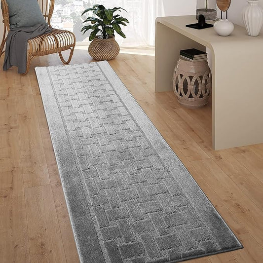 8 Ft Non-Slip Grey Hallway Kitchen Runner Rug, 2'7" X 8' Washable Carpet - Rubber Backed, Custom Size Floor Mat for Entryway Stairs Bedroom Bathroom Mudroom
