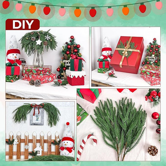 Der Rose 24Pcs Christmas Norfolk Pine Stems, 18 Inch Artificial Pine Branches Faux Cedar Stems Greenery Picks for Xmas DIY Crafts Wreath Garland Home Outdoor Christmas Decorations Indoor