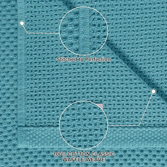 Homaxy 100% Cotton Kitchen Towels and Dishcloths Set, 12 x 12 Inches and 13 x 28 Inches, Set of 12 Bulk Kitchen Towels Set, Ultra Soft Absorbent Dish Cloths for Washing Dishes, Lake Blue