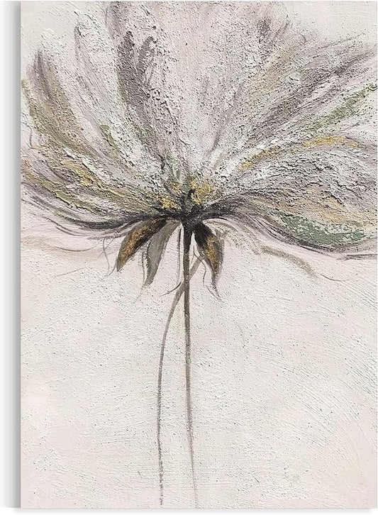 Yihui Arts Hand Painted Abstract Floral Wall Art Pictures Grey White Gold Foil Painting Sand Artwork For Living Room Decoration