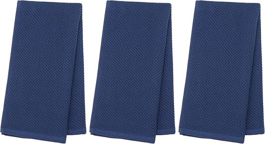 Mia's Dream Cotton Face Waffle Weave Tea Towels, Soft Absorbent Bath Guest Gym Towel Washcloths, 13"x28", 3 Pack (Navy Blue)