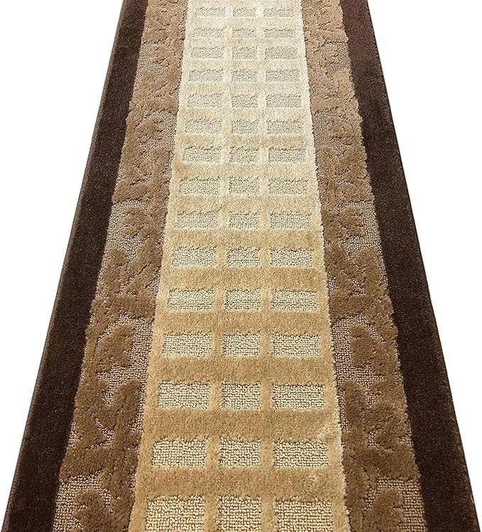 Custom Cut Hallway Runner Rug, Slip Resistant, 31 Inch Wide X Your Choice of Length, Leaves Brown, 31 Inch X 15 feet