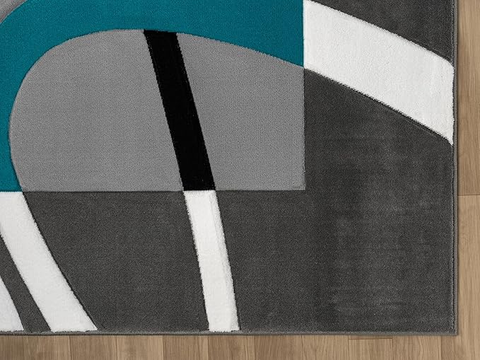 Ultra Soft Area Rug - Modern Abstract Design for Living Room & Bedroom - Foldable, Stain Resistant, Easy to Clean - (8x11, Turquoise)