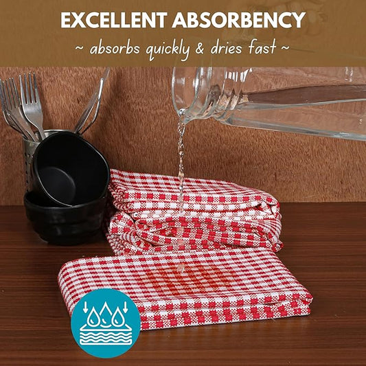 Native Fab 6 Pack Kitchen Towel with Hanging Loop 16x26 inches, Cotton Gingham Check Dish Towels for Cleaning & Drying Dishes, Absorbent Cloth Rags, Bar Towel, Dish Cloth Set, Red White