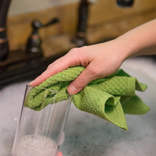 Sticky Toffee Cotton Dishcloths Set of 8 – Green and White Dish Towels 12x12 in, Reusable and Absorbent Tea Towels for Cleaning or Drying, Oeko-Tex Cotton