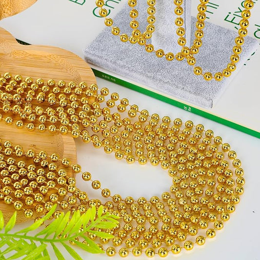 200PCS Mardi Gras Beads, 33" Gold Bead Necklaces Stuff, Mardi Gras Christmas Beads Costume Necklace, Festival Parade Throw Accessories for Wedding Birthday Pirate Party School Activities Supplies