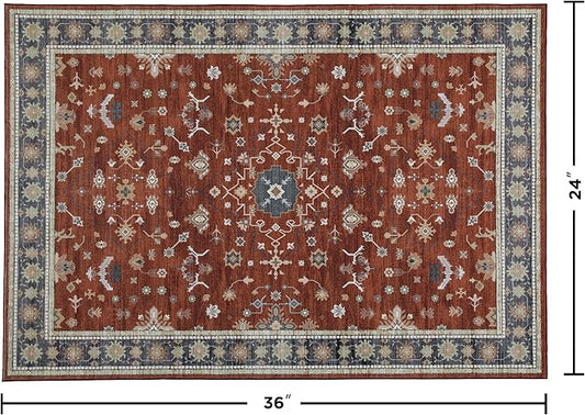 2x3 Entryway Rug, Red Small Boho Washable Rug, Modern Soft Christmas Non-Slip Area Rug, Low Pile Carpet for Entryway Kitchen Bathroom Front Doormat Indoor Entrance Throw Rugs, Red/Gold