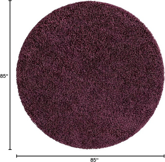 Unique Loom Solid Shag Collection Area Rug (7' 1" Round, Eggplant Purple)