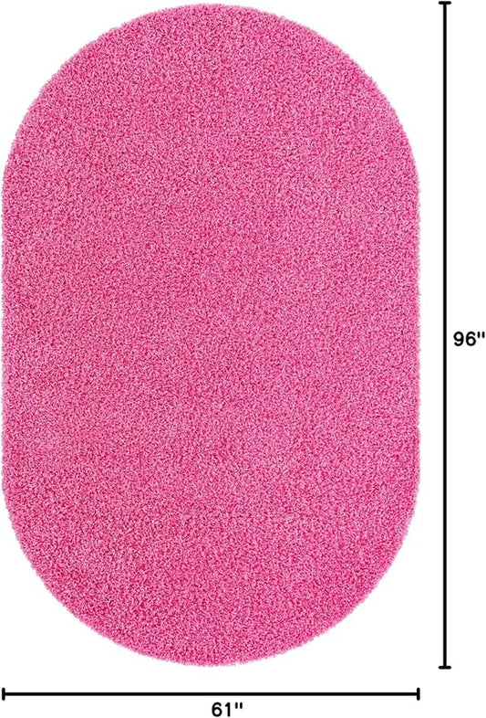 Unique Loom Solid Shag Collection Area Rug (5' 1" x 8' Oval, Taffy Pink)