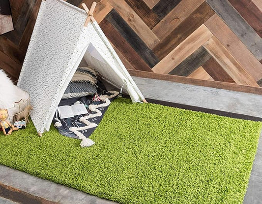 Unique Loom Solid Shag Collection Area Rug (8' x 11' Rectangle, Grass Green)