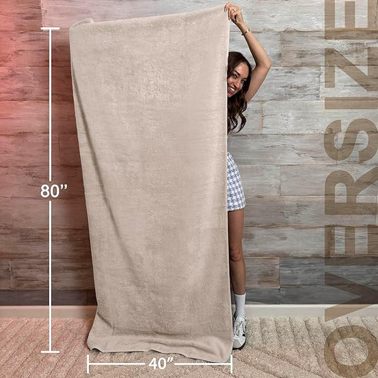 TEXTILOM 100% Turkish Cotton Oversized Luxury Bath Sheets, Jumbo & Extra Large Bath Towels Sheet for Bathroom and Shower with Maximum Softness & Absorbent (40 x 80 inches)- Beige