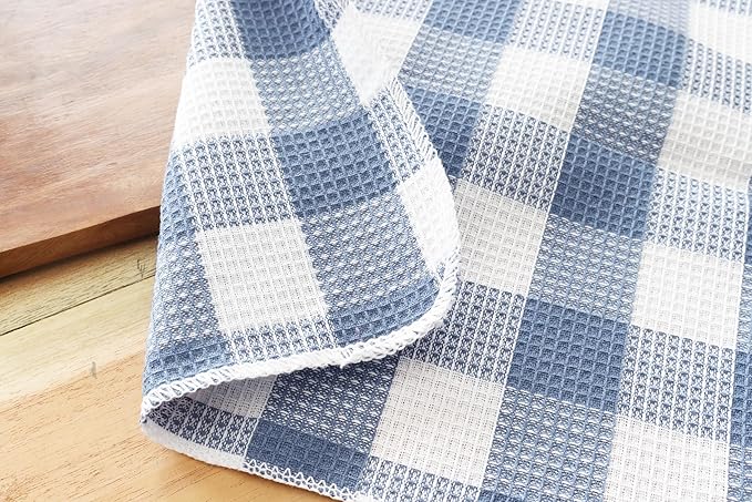 Waffle Weave Plaid Dish Cloths, 100% Cotton - 12 x 12 Inches, Ultra Soft Absorbent Quick Drying Dish Towels Buffalo Check Dish Rags for Kitchen, 8 Pack -Fall Thanksgiving- Smoky Grey and White