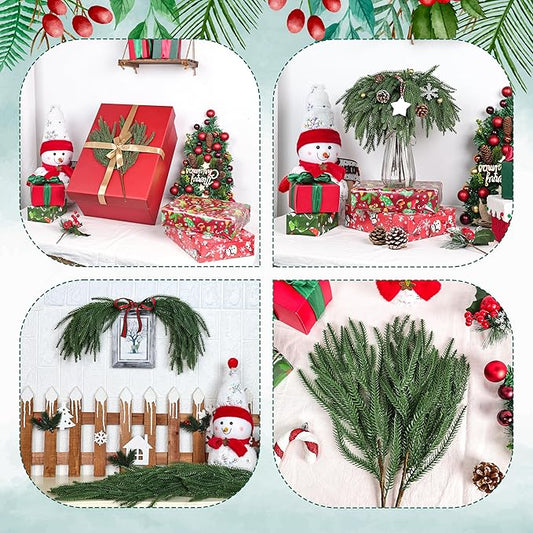 Der Rose 12Pcs Christmas Norfolk Pine Stems, 18 Inch Artificial Pine Branches Faux Cedar Stems Greenery Picks for Xmas DIY Crafts Wreath Garland Home Outdoor Christmas Decorations Indoor