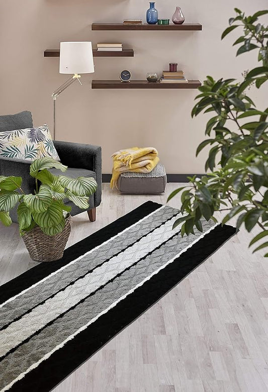 Custom Size Damask Hallway Runner Rug Slip Resistant, 26 Inch Wide x Your Choice of Length Size, Black, 26 Inch X 24 Feet, Sold and Priced Per Foot