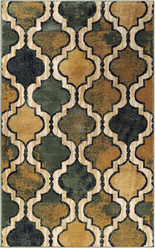 Superior Indoor Small Area Rug, Jute Backed, Perfect for Living/ Dining Room, Bedroom, Office, Kitchen, Entryway, Modern Geometric Trellis Floor Decor, Viking Collection, 4' x 6', Green