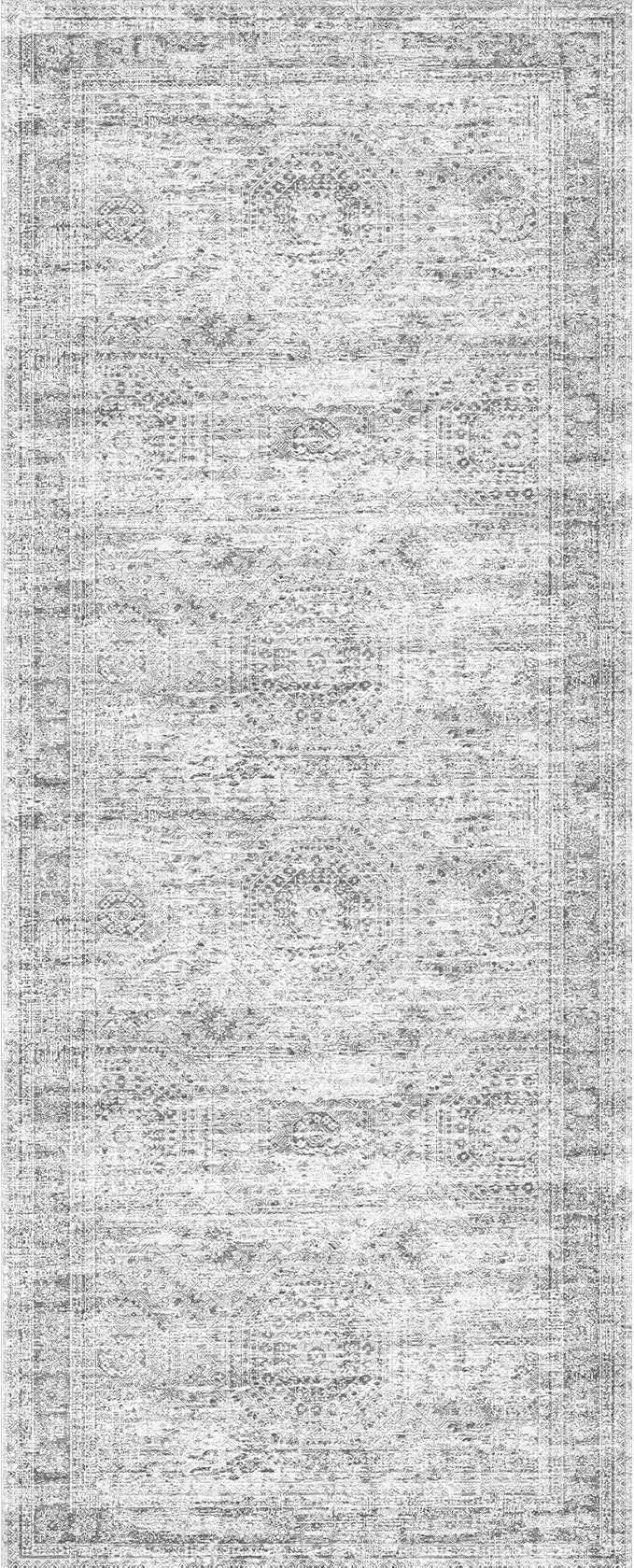 2x5 Rug Runner Washable for Entryway, Soft Bathroom Rugs with Non-Slip Backing, Abstract Low Pile Hallway Runner, Vintage Small Kitchen Carpet for Stair, Laundry Room(2'x5', Grey/Ivory)