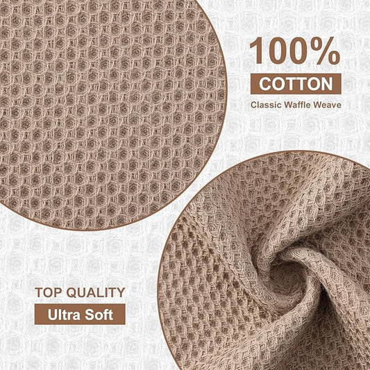 Kitinjoy 100% Cotton Kitchen Dish Cloths, 8 Pack Waffle Weave Ultra Soft Absorbent Towels for Drying Dishes, Quick Drying Kitchen Rags, 12 X 12 Inches, Tan