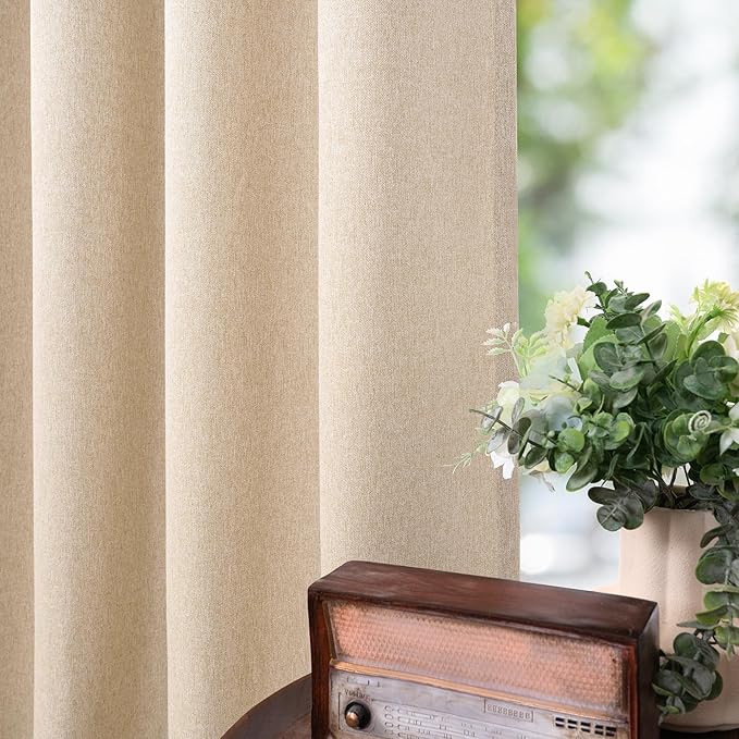 BGment 102 Inch Long Oatmeal Linen Curtains for Living Room 2 Panels, Thick Textured Privacy Floor Length Window Drapes for Bedroom Farmhouse Light Filtering Grommet Top, Each 52 Inch Wide