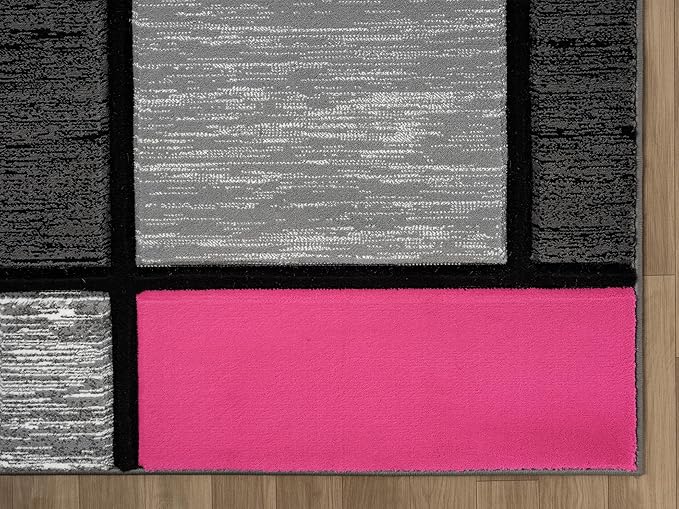 Ultra Soft Area Rug Hand Carved - Modern Abstract Design for Indoor Living Room & Bedroom - Stain Resistant, Easy to Clean - (2'7''x7, Pink)