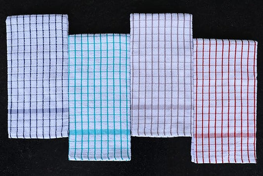 AMOUR INFINI Kitchen Towels Set of 4 - Highly Absorbent, Super Soft Terry Cotton 20x28 Inch Dish Towels with Hanging Loop - Hand & Tea Towels for Cleaning & Drying Dishes (Ass- Blue)