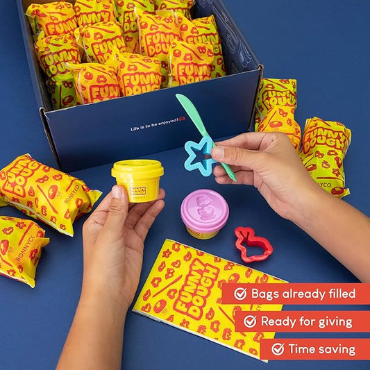 BONNYCO Play Dough Set with Molds and Goody Bags, Pack 16 Party Favors for Kids Age 3-9. Bulk Gifts, Kids Toys, Mini Birthday Games, Stocking Stuffers, Arts and Crafts Kit for Classroom