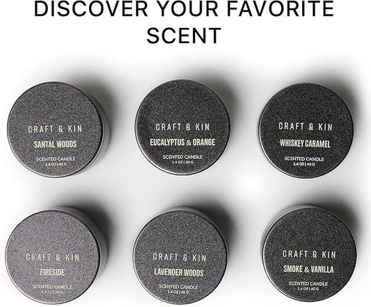 Craft & Kin Scented Votive Candle Gift Set of 6 | Small Luxury Scented Candles Holiday Gift Set for Home | Candle Box with Assorted Scents | 15–20 Hour Burn Each