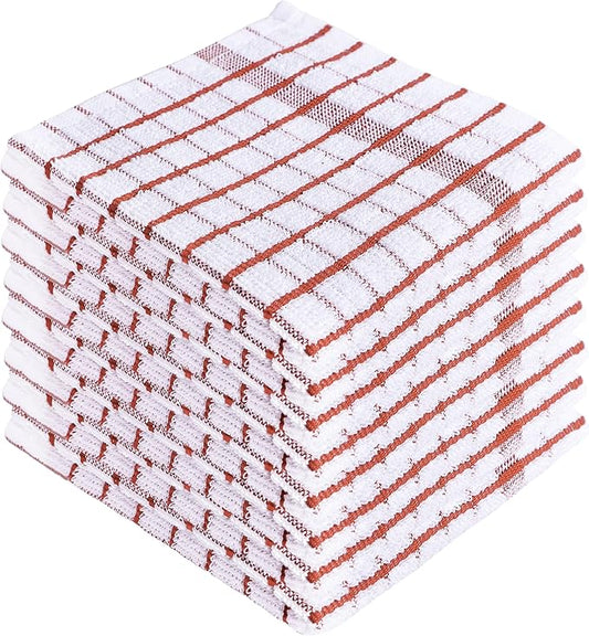 AMOUR INFINI Kitchen Dish Cloths Set of 8 - Ultra Soft, Highly Absorbent, Quick-Drying Terry Cotton Dishcloths 12"x12" Inch Wash & Cleaning Cloths for Kitchen & Dishwashing (Rust)