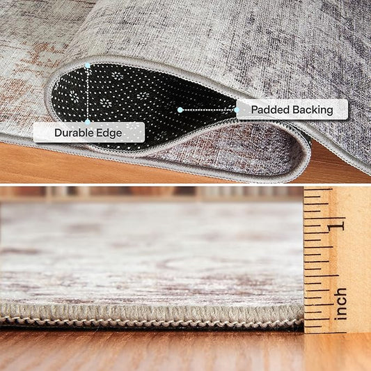 ReaLife Rugs Machine Washable Area Rug Runner - Living Room Bedroom Bathroom Kitchen Entryway Office - Padded Low Pile Stain Resistant Premium - Modern Abstract Contemporary - Quinn - Beige 2'6" x 6'