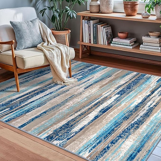 Abstract Area Rug 3x5 Washable Rugs for Entryway, Non Slip Kitchen Rug Printed Faux Wool Throw Rugs, Soft Floor Carpet Front Door Rug, Door Mat for Entry Entrance Bedroom Office, Blue