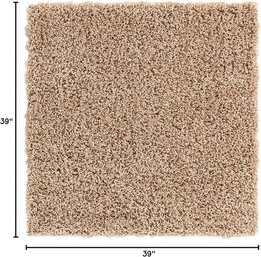 Unique Loom Solid Shag Collection Area Rug (3' 3" Square, Taupe)