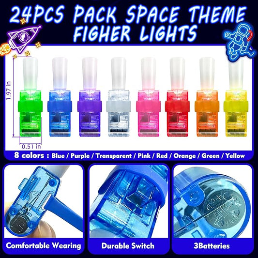 24PCS Space themed Party Favors-LED Finger Lights:Glow-in-the-Dark Light-Up Toys Bulk for Kids Boys Girls,Outer Space Party Decorations Supplies, Party Goodie Bags, Classroom Prizes, Fun Gifts
