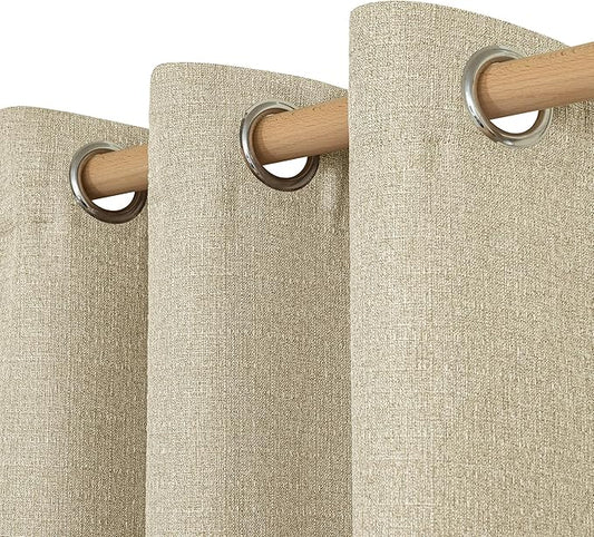 LAMIT Natural Linen Curtains 45 inch Length 2 Panels, Linen Textured Thermal Insulated Bedroom Curtains Grommet Privacy Burlap Boho Drapes for Living Room/Farmhouse, W52 x L45, Camel