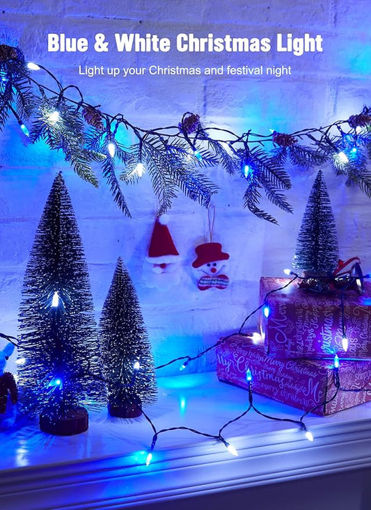Battery Operated Christmas String Lights, 8ft 20 LED Mini Lights with Timer, Christmas Tree Lights for Indoor Outdoor Bedroom Wedding Party Holiday Xmas Decoration,Blue & White