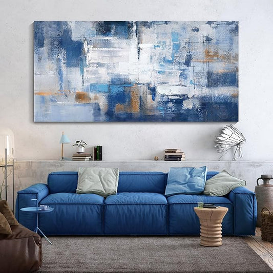 KLAKLA Abstract Canvas Wall Art - Blue and White Picture Artwork for Wall Modern Paintings Wall Decor Living Room Bedroom Office Large Wall Art