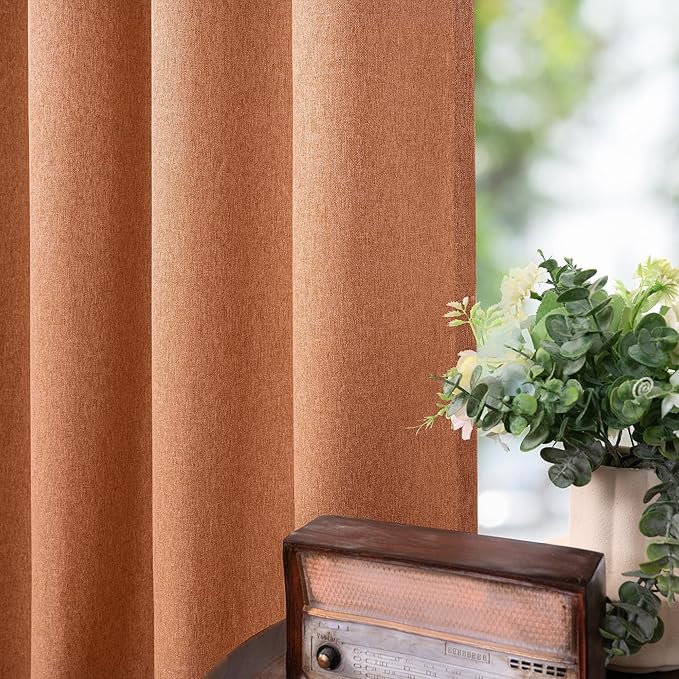BGment Burnt Orange Linen Curtains for Living Room 84 Inch Length, Rust Terracotta Window Treatments Grommet Light Filtering Drapes Rustic Privacy for Bedroom, Each 52 Inch Wide