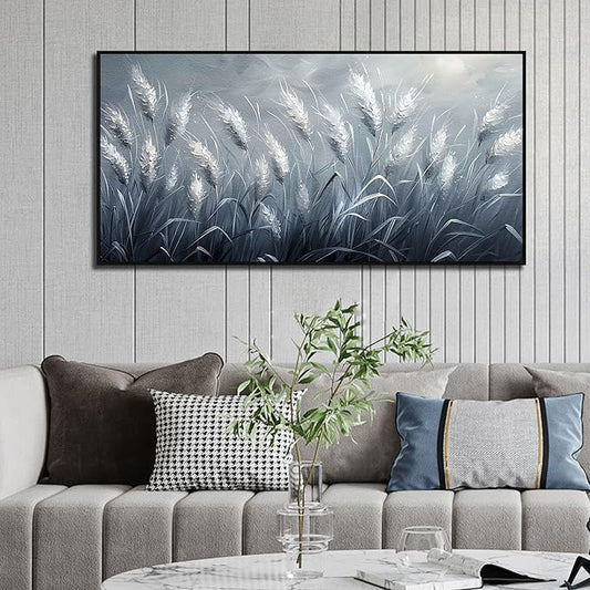 Plant Pictures Wall Art Reed Artwork White Photos Wall Decor 24"x 48" Grey Large Wall Decorations for Girl Room Decor