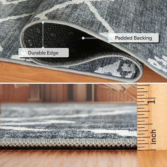 ReaLife Rugs Machine Washable Area Rug Runner - Living Room Bedroom Bathroom Kitchen Entryway Office - Padded Low Pile Stain Resistant Premium - Moroccan Diamond Tribal - Jax - Gray 3' x 5'