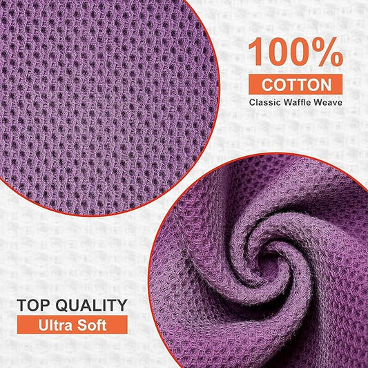 Kitinjoy 100% Cotton Kitchen Dish Cloths, 8 Pack Waffle Weave Ultra Soft Absorbent Dish Towels for Drying Dishes Quick Drying Kitchen Towels Dish Rags, 12 X 12 Inches, Violet