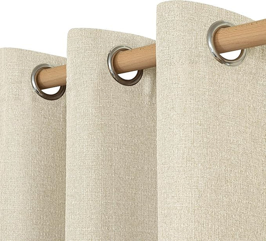 LAMIT Natural Linen Curtains for Bedroom/Living Room, 63 Inch Linen Textured Light Filtering Window Drapes Grommet Privacy Protected Panels for Farmhouse, 2 Panels, 60 x 63 Inch
