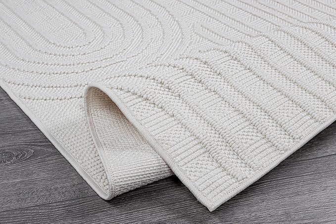 Beverly Rug Micro Loop Area Rug White 8x10 Modern Luxury Soft Circle Geometric Durable Indoor Area Rugs for Living Dining Room Office Stain Resistant Non Shedding Casual Indoor Carpet White 8 x 10