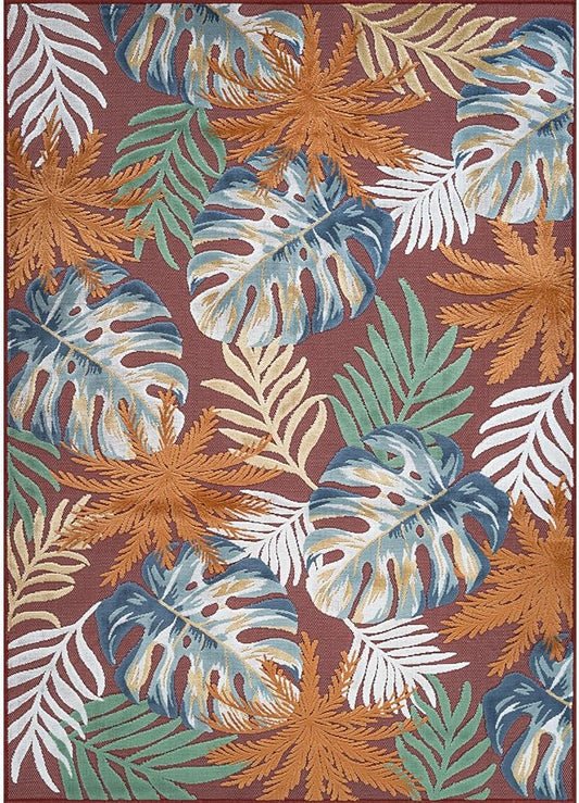Floral Indoor Outdoor Rugs 8x10 Large Area Rug for Living Room, Patio Decor, Kitchen, and Entryway Rug, Washable Stain Resistant Outside Carpet Red 8 x 10