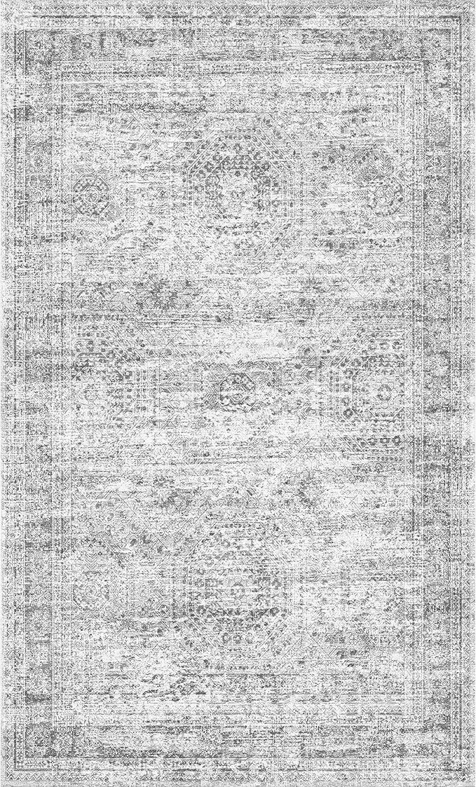 2x3 Washable Rug Runner for Bathroom, Soft Entryway Rug for Laundry Room, Kitchen, Vintage Abstract Hallway Runner for Bedroom, Anti-Slip Door Mat Indoor Entrance(2'x3', Grey/Ivory)